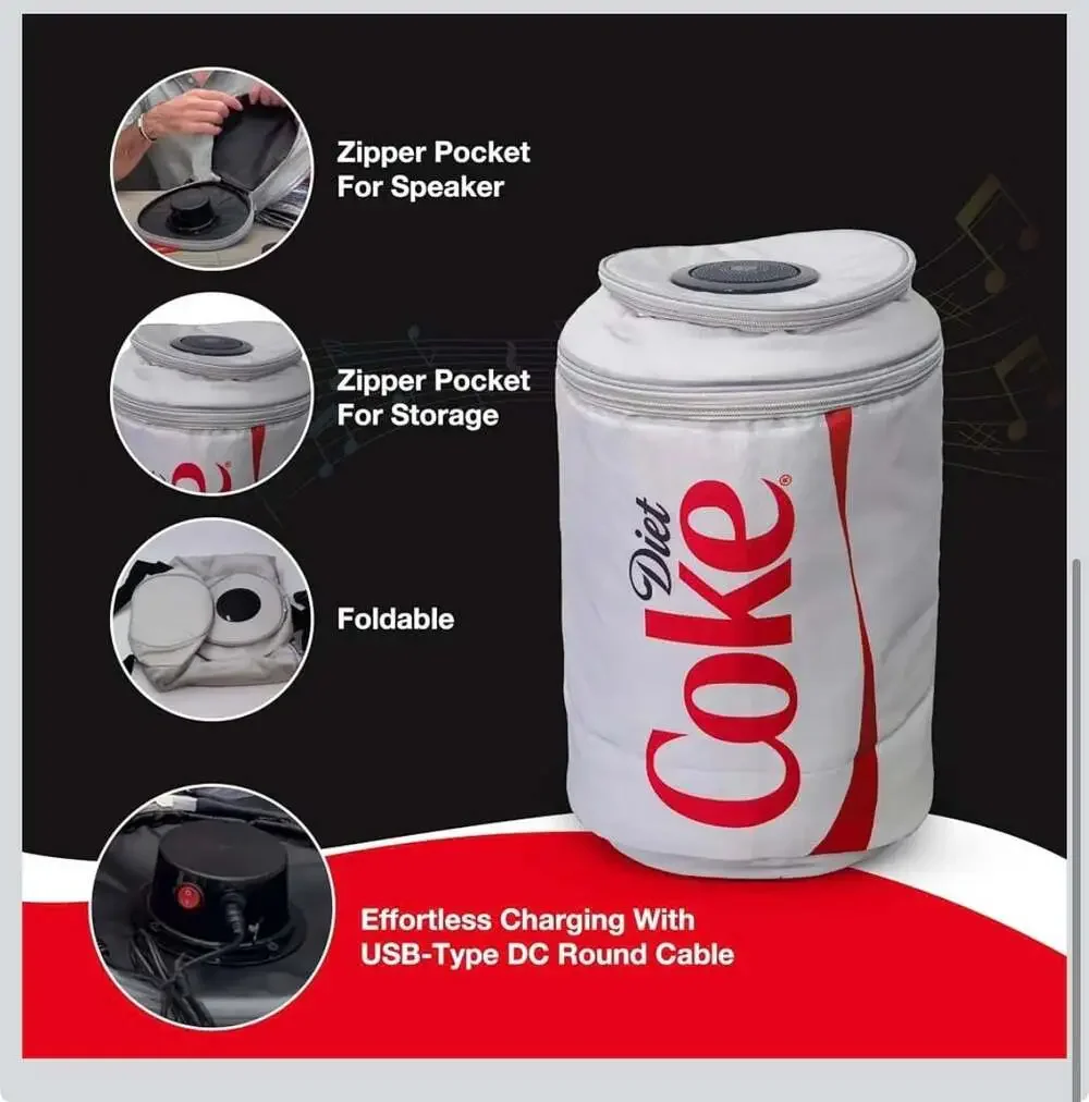 Gabba Goods Diet Coke Can Shaped Cooler Bag with Built-in Bluetooth Speaker